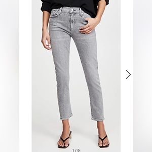 AGOLDE NICO HIGH-RISE SLIM ANKLE JEANS WITH RAW HEM IN GRAY